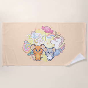 Anime Magical Candyland with Jerry and Tuffy Beach Towel