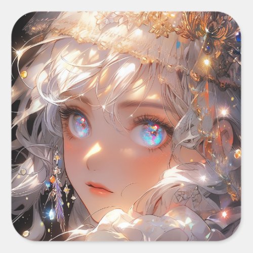 Anime Magical Girl Fantasy Art Square Sticker