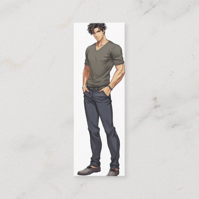 Anime Man Handsome Zaddy Mini Business Card (Front)