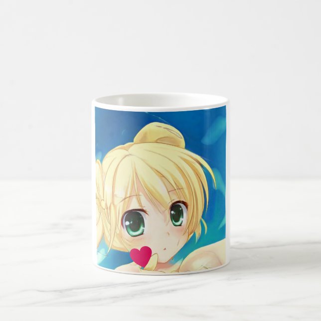 Anime manga blond green-eyed girl heart coffee mug (Center)