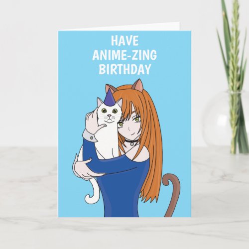 Anime Manga Cat Girl Birthday Card