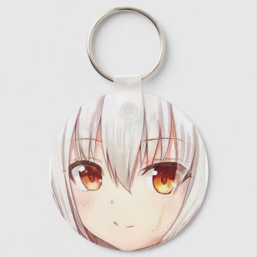 Anime manga girl smile silver hair amber eyes keychain