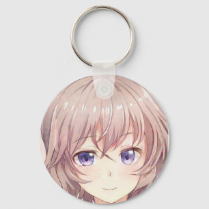 Anime manga girl smiling brown hair violet eyes  keychain