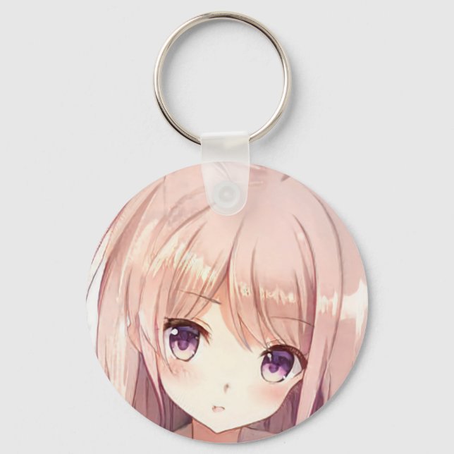 Anime manga girl strawberry blond curious lilac  keychain (Front)