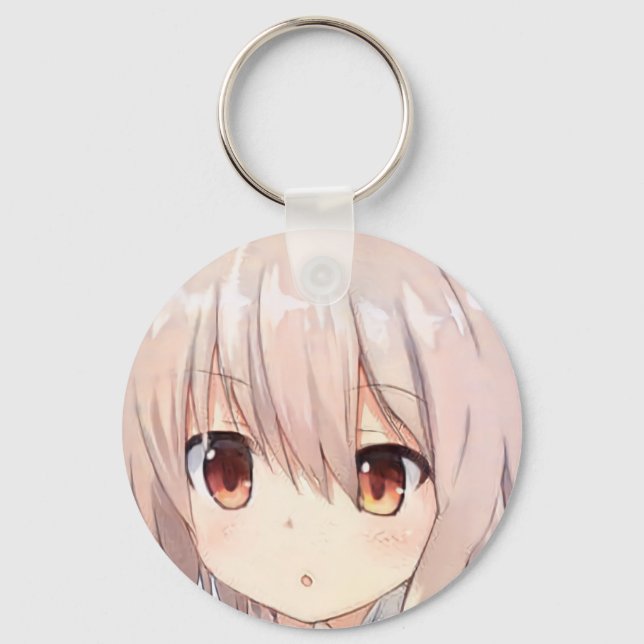 Anime manga girl surprised ashen hair amber eyes  keychain (Front)