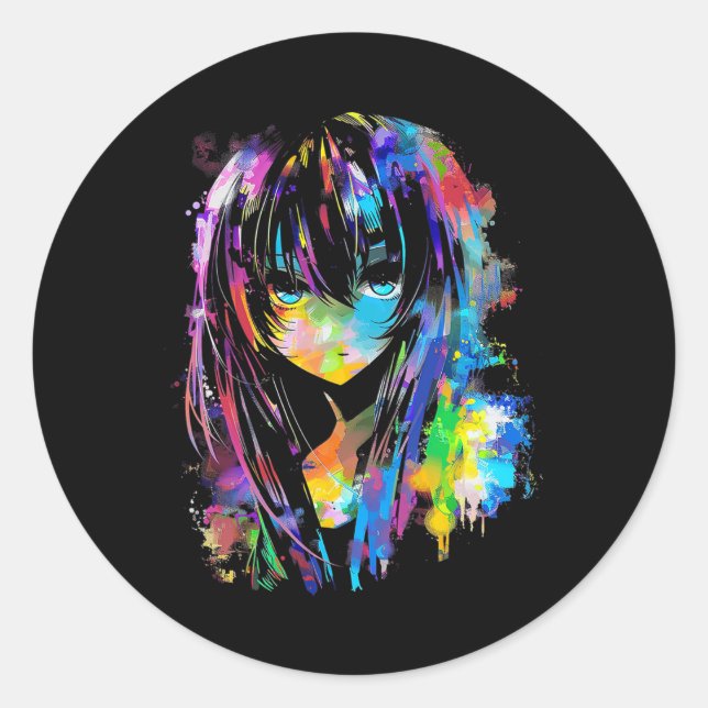 Anime Manga Graphic Colorful Art Anime  Classic Round Sticker (Front)