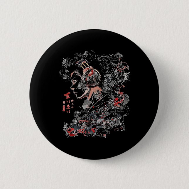 Anime Manga Graphic Headphone Art Anime  Button (Front)