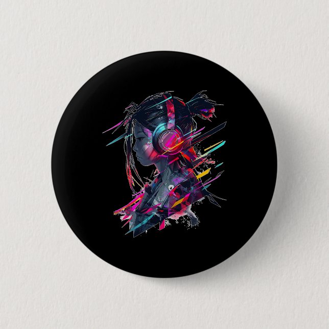 Anime Manga Graphic Headphone Artwork Anime  Button (Front)