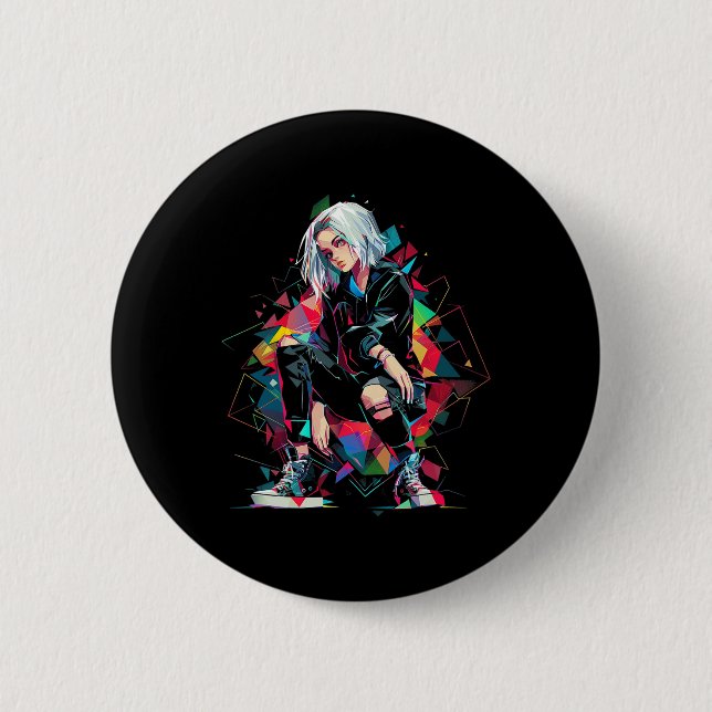 Anime Manga Graphic Polygon Art Anime  Button (Front)
