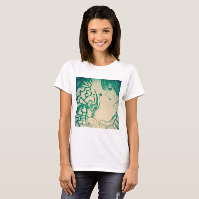 anime manga green monster with sad guy T-Shirt (Front Full)