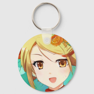 Anime manga happy girl blonde amber eyes kitty  keychain