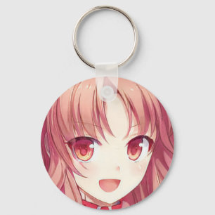 Anime manga happy girl redhead amber eyes kitty  keychain