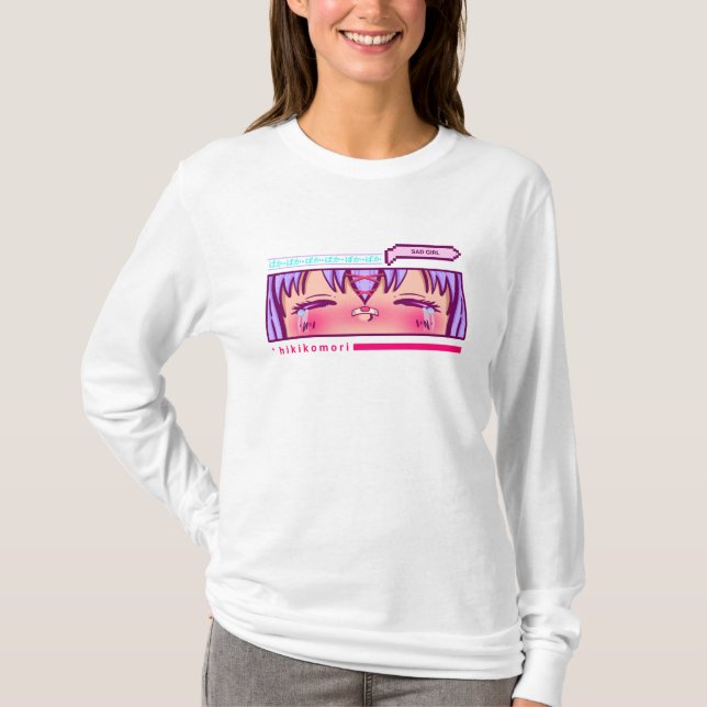 Anime Manga Hikikomori SAD Girl Japanese Font T-Shirt (Front)
