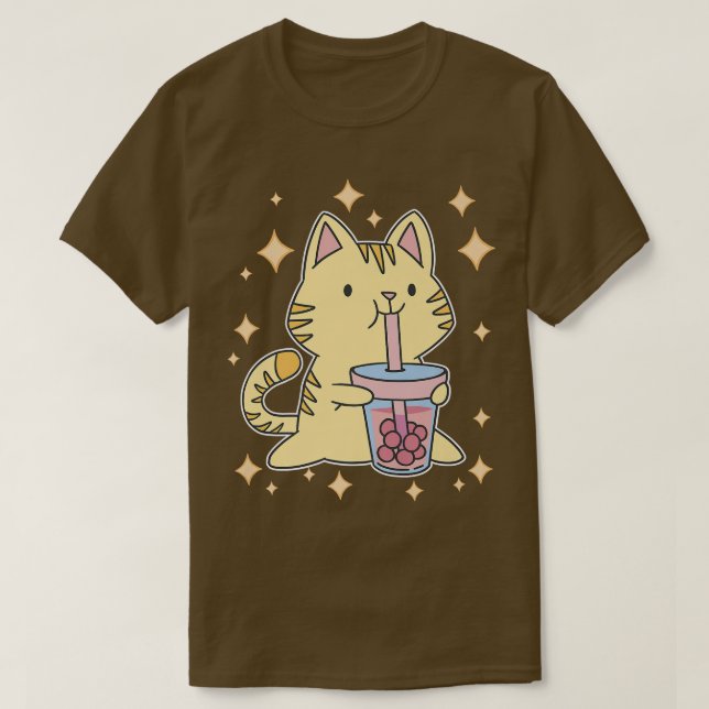 Anime Manga Kitten Japanese Cute Bubble Tea Kitty  T-Shirt (Design Front)