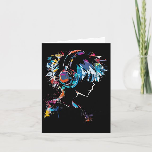 Anime Manga Motif Headphone Illustration Anime  Card (Front)