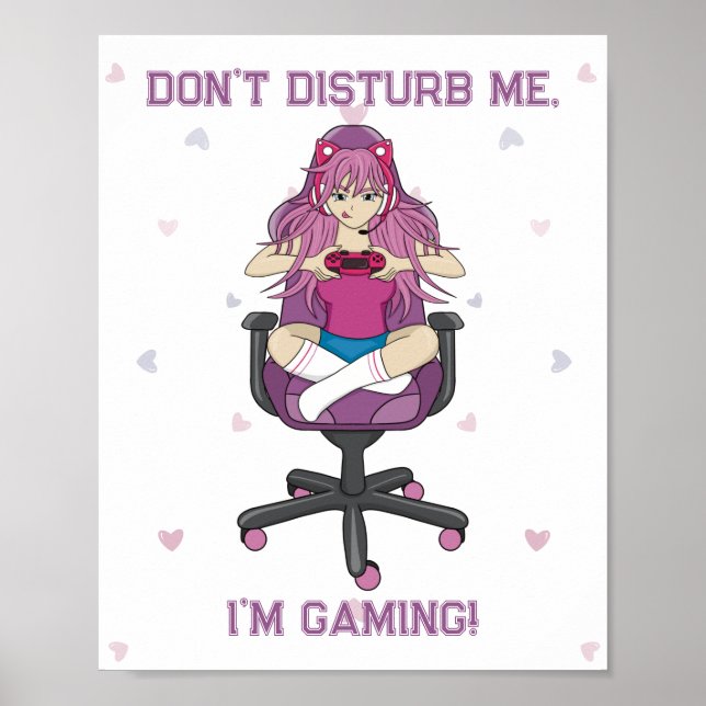 Anime Manga Pink Purple Gamer Girl  Poster (Front)