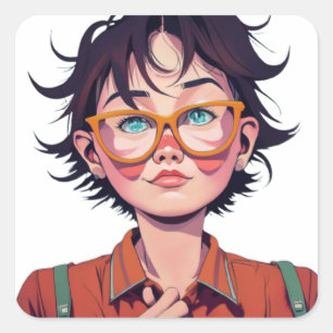 Anime manga pop art lovers face characters cartoon square sticker