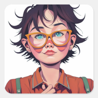 Anime manga pop art lovers face characters cartoon square sticker