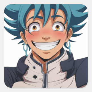 Anime manga pop art lovers face laughs characters square sticker