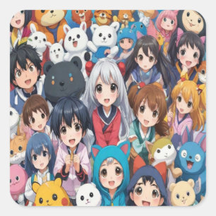 Anime manga pop art lovers pop lovers cartoon square sticker