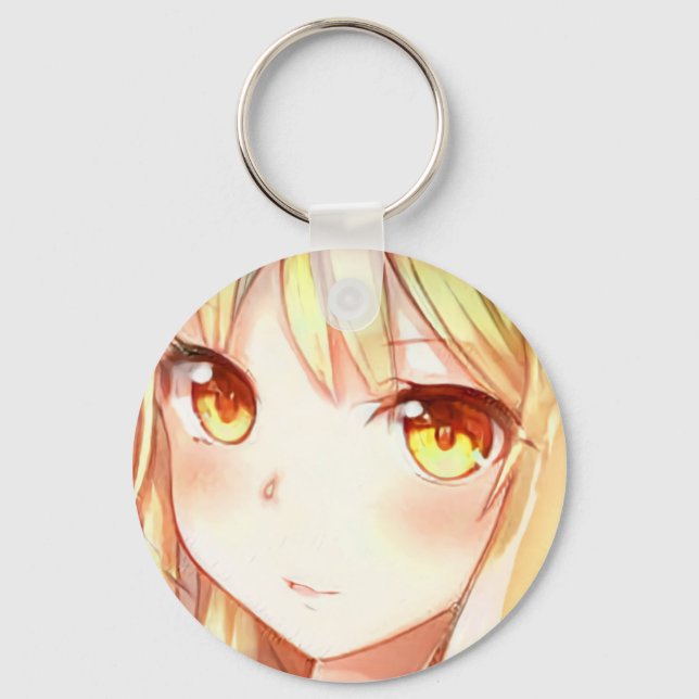 Anime manga smiling girl blonde hair amber eyes keychain (Front)