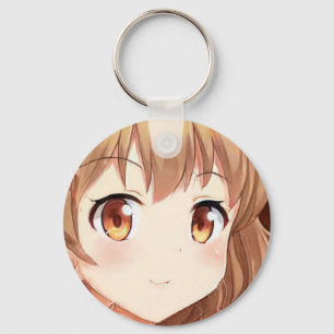 Anime manga smiling girl golden brown hair amber  keychain