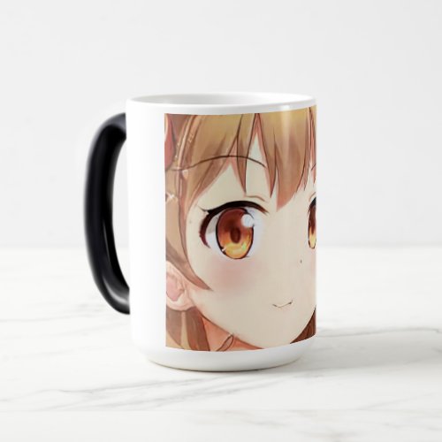 Anime manga smiling girl golden brown hair amber magic mug