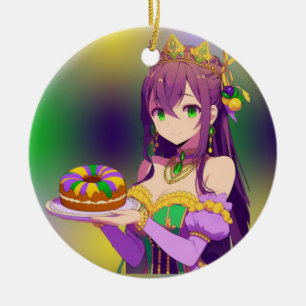 Anime Mardi Gras King cake Ceramic Ornament