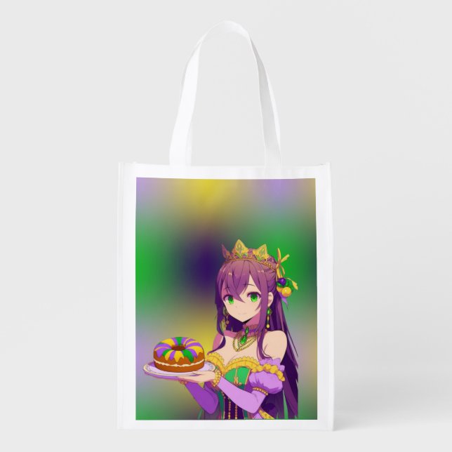 Anime Mardi Gras King cake Grocery Bag (Front)