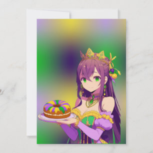 Anime Mardi Gras King cake Holiday Card