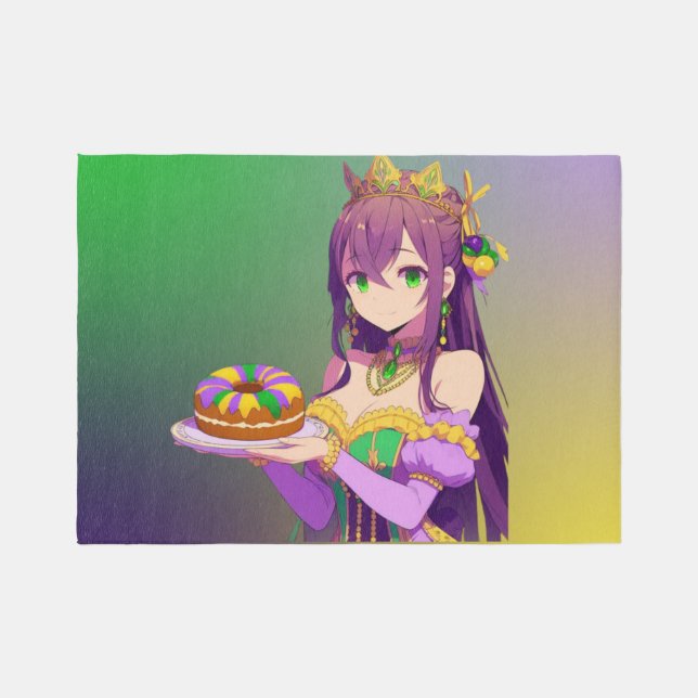 Anime Mardi Gras King cake Outdoor Rug (Front)