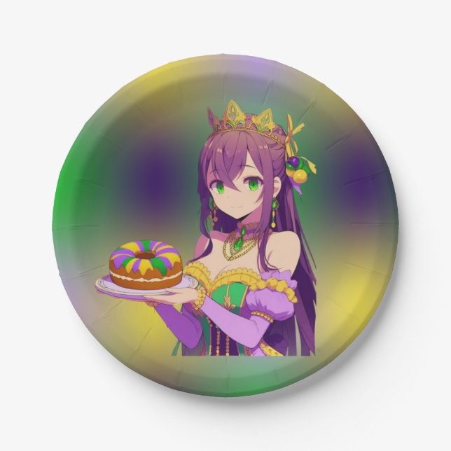 Anime Mardi Gras King cake Paper Plates (Front)