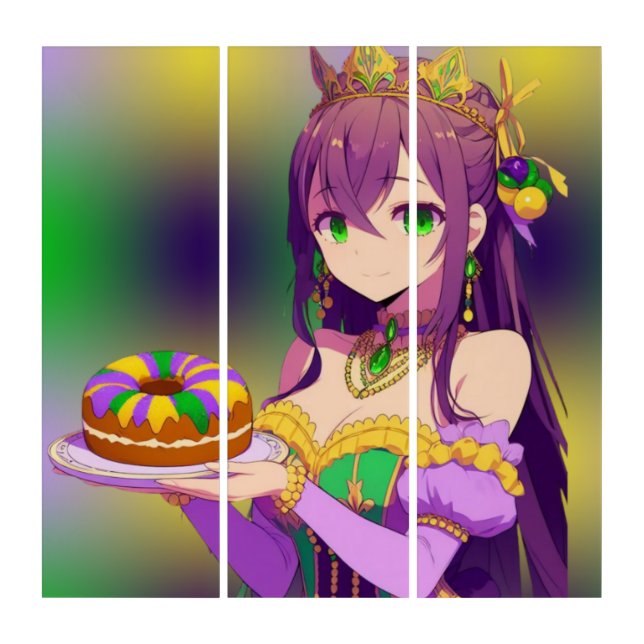 Anime Mardi Gras King cake Triptych (Front)