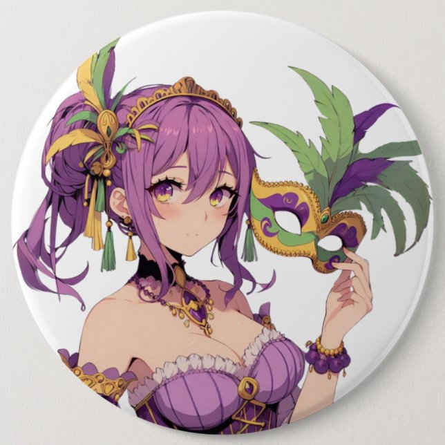 Anime Mardi Gras mask Button (Front)