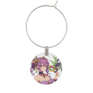 Anime Mardi Gras mask Wine Charm
