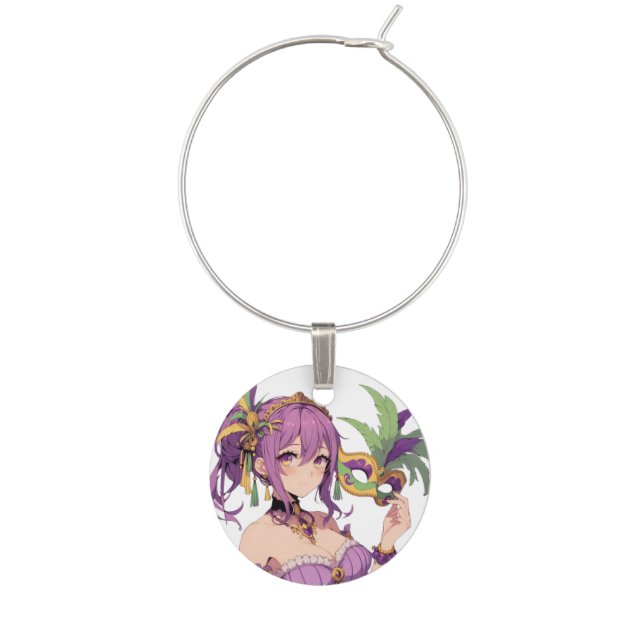 Anime Mardi Gras mask Wine Charm (Front)