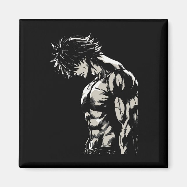 Anime Men Character Bicep Workout Motivational  Magnet (Front)