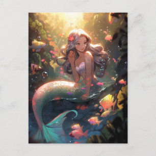Anime Mermaid Girl Fantasy Art Postcard