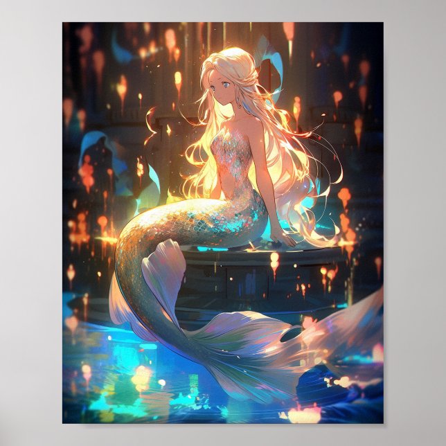 Anime Mermaid Girl Fantasy Art Poster (Front)