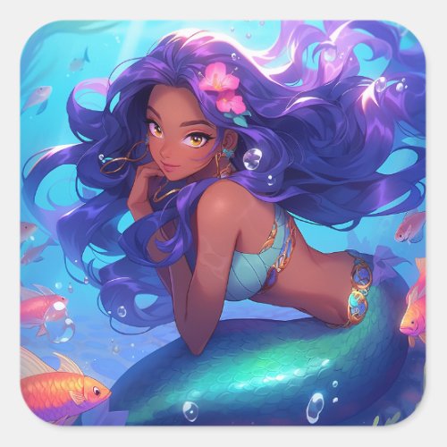 Anime Mermaid Girl Fantasy Art Square Sticker