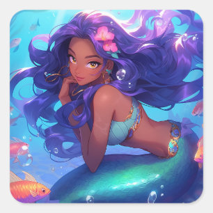 Anime Mermaid Girl Fantasy Art Square Sticker