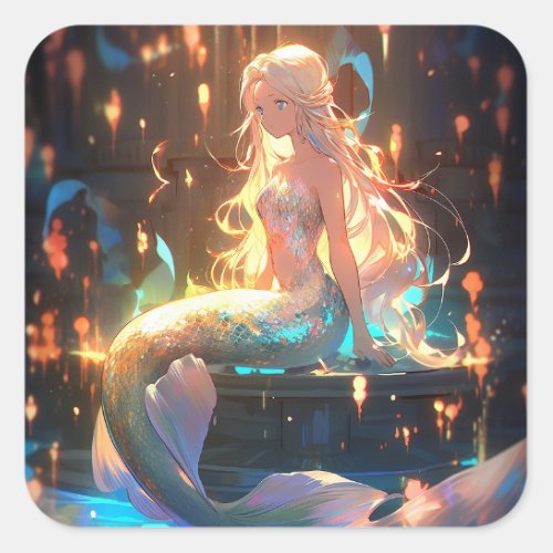 Anime Mermaid Girl Fantasy Art Square Sticker