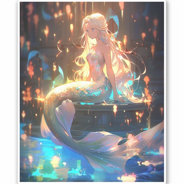 Anime Mermaid Girl Fantasy Art Sticker (Front)