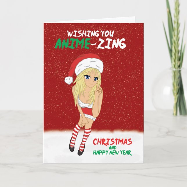 Anime Merry Christmas And New Year Holiday Card (Front)