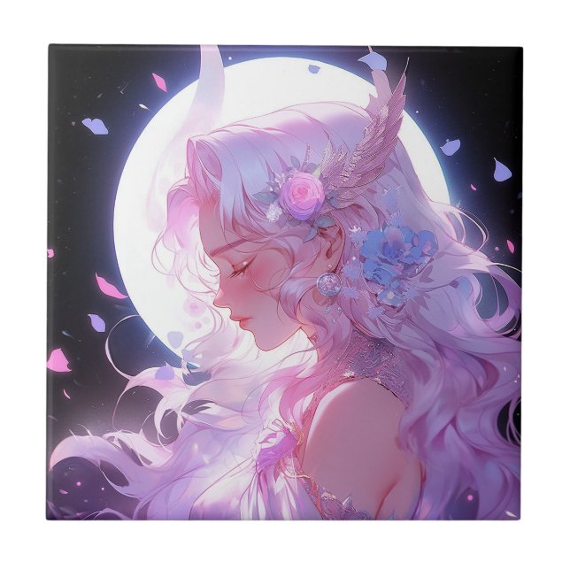 Anime Moon Princess Fantasy Art Ceramic Tile (Front)
