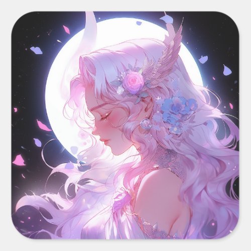 Anime Moon Princess Fantasy Art Square Sticker