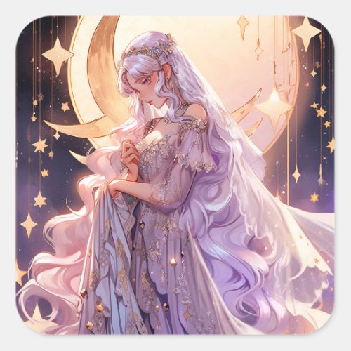 Anime Moon Princess Fantasy Art Square Sticker