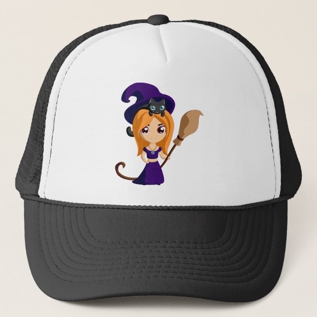 Anime Moon witch cat cartoon Trucker Hat (Front)