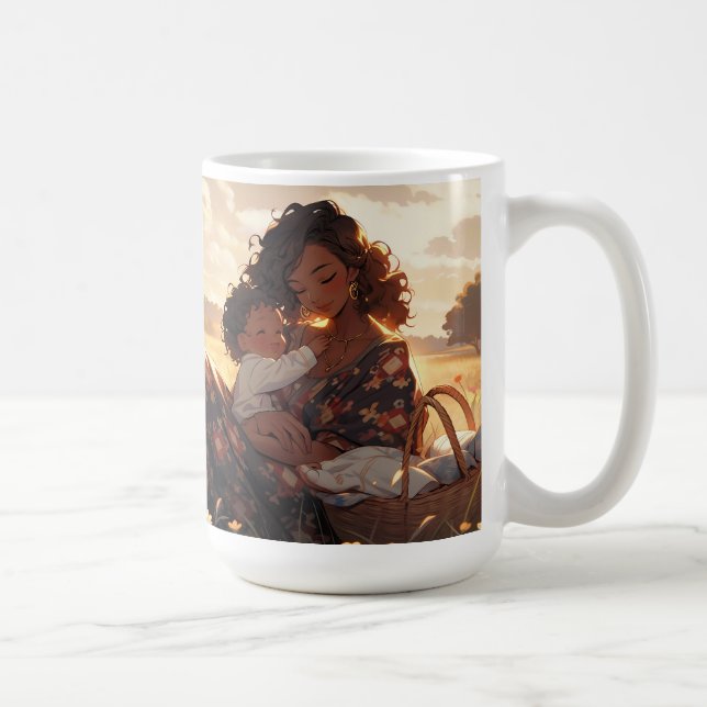 Anime mother in a morning meadow coffee mug (Right)