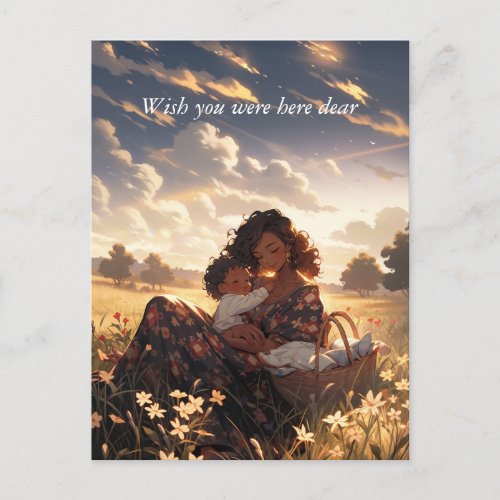 Anime mother in a morning meadow _ Ultra tall Postcard